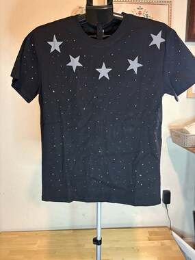 Fashion Trend Stars Rhinestone Diamond Summer Short Sleeve Luxury Men T-Shirt